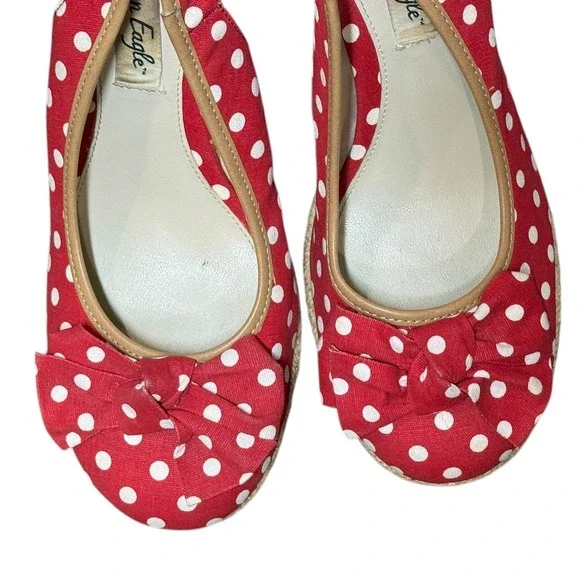 Vintage Red Polka Dot Slingback Wedge Heels Size 8.5 Retro Pinup Parisian Chic - Picture 5 of 12